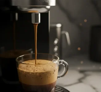Nespresso Κάψουλες: 12 Καλύτερες Επιλογές Για Κάθε Γεύση 2 Κοντινό Πλάνο Εκχύλισης Καφέ Από Μηχανή Nespresso Που Δείχνει Τη Δημιουργία Του Καϊμακιού.