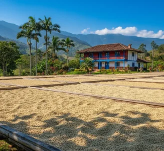 Από Τις Πλαγιές Των Άνδεων Στο Φλιτζάνι Σας: Ανακαλύψτε Τη Μαγεία Του Καφέ Κολομβίας 2 Παραδοσιακή Φάρμα (Finca) Στην Κολομβία Με Κόκκους Καφέ Να Στεγνώνουν Στον Ήλιο.