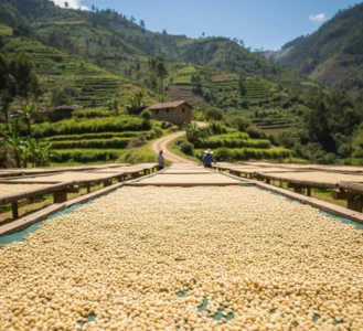 Παραδοσιακή Μέθοδος Ξήρανσης Κόκκων Καφέ Στον Ήλιο Σε Φάρμα Του Περού.