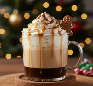 Εντυπωσιακό Ρόφημα Καφέ Με Πλούσια Σαντιγί, Σιρόπι Καραμέλας Και Μπισκότο.