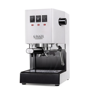 gaggia classic e24 polar white μηχανή espresso σε λευκό χρώμα για αλεσμένο καφέ ή ESE pods με ανοξείδωτη κατασκευή